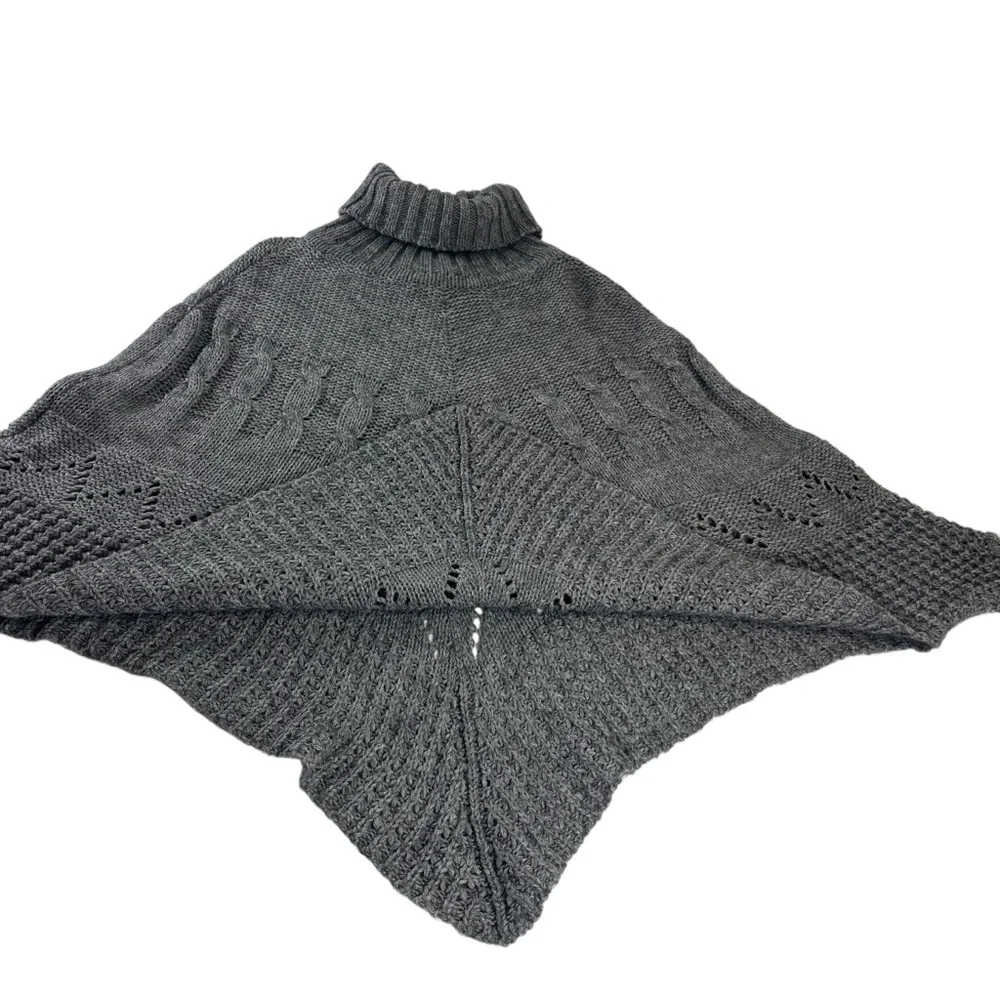 Iperico Made in Italy Grey Turtleneck Knit Poncho Sweater OS Wool Mohair Blend